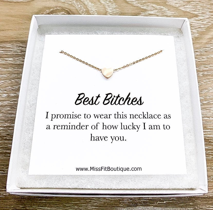 Best Bitches Card, Tiny Heart Necklace, Simple Reminder Gift, Special Person Gift, Gift for Best Friend, Sister Gift, Thinking of You Gift