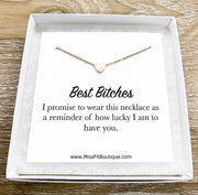 Best Bitches Card, Tiny Heart Necklace, Simple Reminder Gift, Special Person Gift, Gift for Best Friend, Sister Gift, Thinking of You Gift