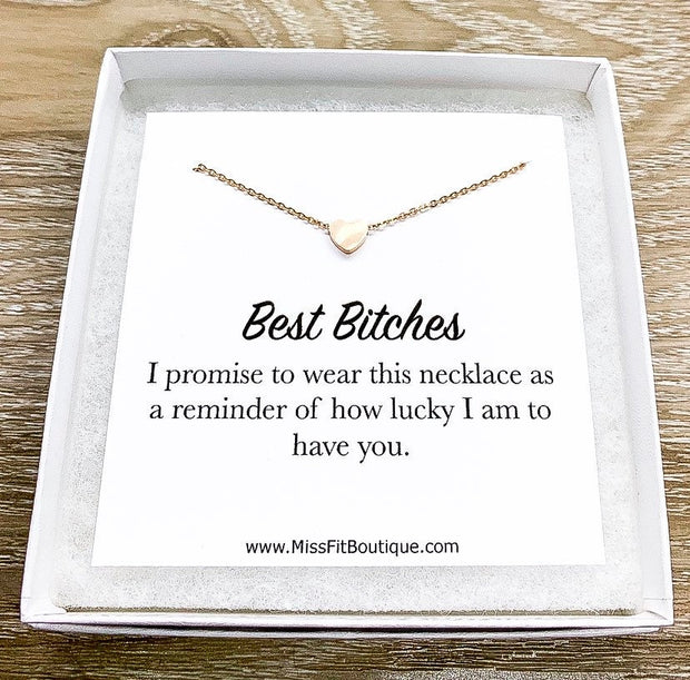 Best Bitches Card, Tiny Heart Necklace, Simple Reminder Gift, Special Person Gift, Gift for Best Friend, Sister Gift, Thinking of You Gift