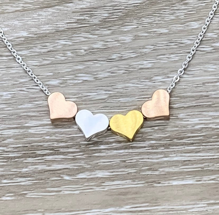 Grandmother of Four Gift, 4 Hearts Necklace with Personalized Card, Grandma Necklace, Gift for Mom, Gift from Granddaughters, Generations