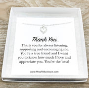 Thank You Friendship Card, Infinity Heart Pendant Necklace, Thankful Quote, Grateful Gift, Friend Gift, Simple Reminder, Thinking of You