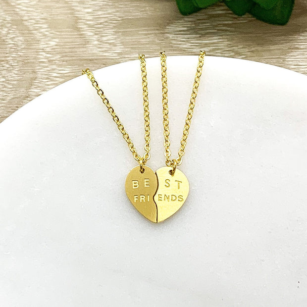 Split Hearts Necklace, Matching Friendship Necklace Set for 2, Half Heart Pendants, Best Friends Gift, Tweens BFF Gift, Little Sister Gift