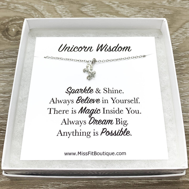 Sagesse de la Licorne, Coffret Cadeau Collier Licorne, Citation « Crois en toi », Bijou Licorne, Cadeau pour les amoureux des licornes, Pendentif Licorne, Cadeau pour petite fille