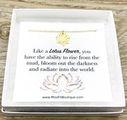 Silver Lotus Flower Necklace, Like a Lotus Flower Quote Card, Dainty Flower Necklace, Lotus Pendant, Yoga Jewelry, Inspirational Gift