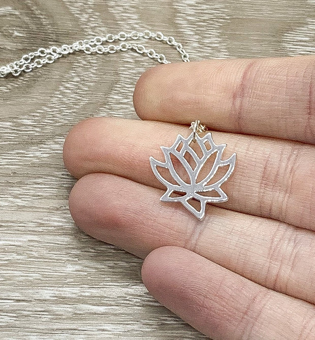 Silver Lotus Flower Necklace, Like a Lotus Flower Quote Card, Dainty Flower Necklace, Lotus Pendant, Yoga Jewelry, Inspirational Gift