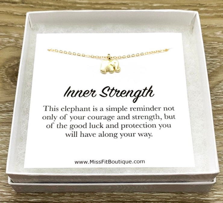 Inner Strength Necklace with Card, Lucky Elephant Pendant, Good Fortune Gift, Spirit Animal, Spiritual Jewelry, Gift for Friend, Birthday