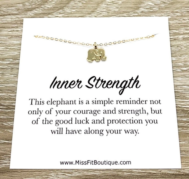 Inner Strength Necklace with Card, Lucky Elephant Pendant, Good Fortune Gift, Spirit Animal, Spiritual Jewelry, Gift for Friend, Birthday