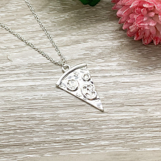 Tiny Pizza Necklace, Slice of Happiness Card, Friendship Necklace, Cute Friends Card, Pizza Jewelry, Bestie Gift, BFF Necklace Gift for Her