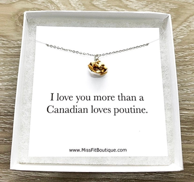 Tiny Poutine Charm Necklace, I Love You More Than A Canadian Loves Poutine Card, Miniature Food Necklace, Friendship Gift, Cute Birthday