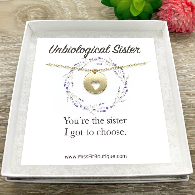 Unbiological Sister Gift, Heart Necklace, Gift for Friend, Like a Sister to Me, Friendship Necklace, Simple Reminders, Sorority Sisters Gift