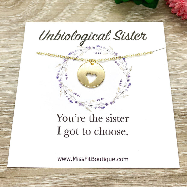 Unbiological Sister Gift, Heart Necklace, Gift for Friend, Like a Sister to Me, Friendship Necklace, Simple Reminders, Sorority Sisters Gift