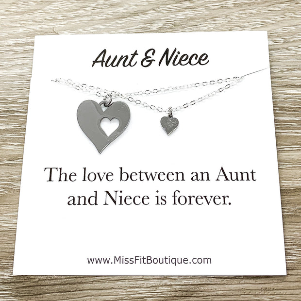 Aunt and Niece Gift, Heart Necklace Set for 2, Necklace Gift for Niece from Aunt, Niece Birthday Card, Gift from Auntie, Aunt Jewelry