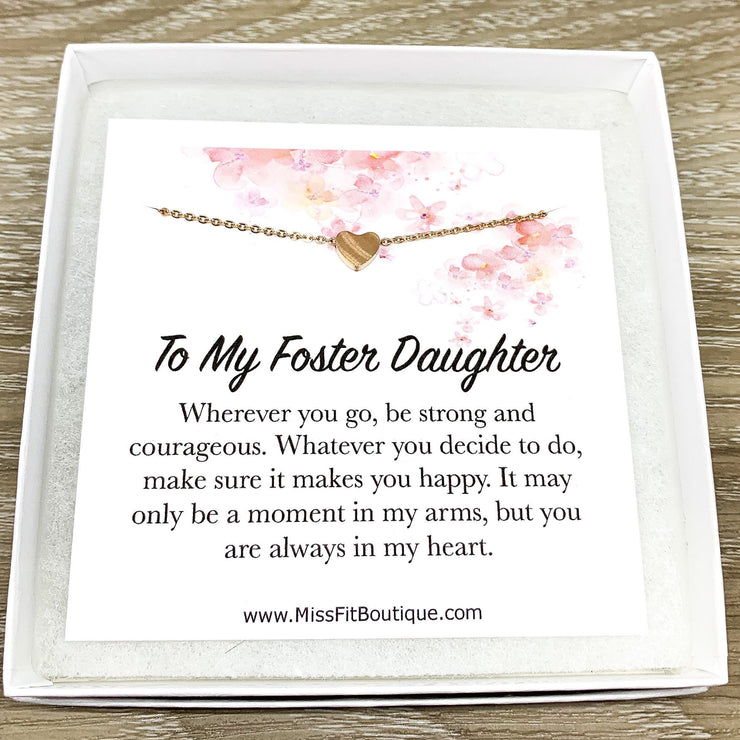 Foster Daughter Gift, Sentimental Card, Tiny Heart Necklace, Gift from Foster Mom, Simple Reminder Gift, Going Away Gift, Bonus Daughter