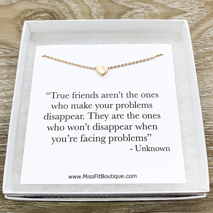 True Friends Quote Card, Tiny Heart Necklace, Simple Reminder Gift, Gift for Bestie, Gift for Best Friend, Sister Gift, Thinking of You