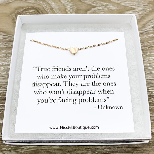 True Friends Quote Card, Tiny Heart Necklace, Simple Reminder Gift, Gift for Bestie, Gift for Best Friend, Sister Gift, Thinking of You