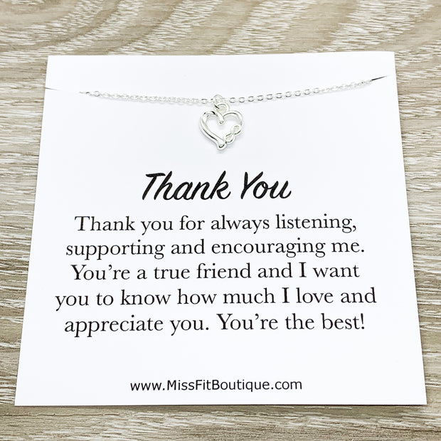 Thank You Friendship Card, Infinity Heart Pendant Necklace, Thankful Quote, Grateful Gift, Friend Gift, Simple Reminder, Thinking of You