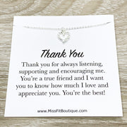 Thank You Friendship Card, Infinity Heart Pendant Necklace, Thankful Quote, Grateful Gift, Friend Gift, Simple Reminder, Thinking of You