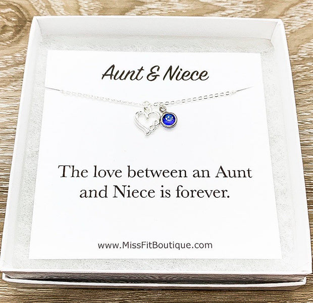 Aunt & Niece Necklace, Silver Heart Pendant, Infinity Necklace, Personalized Jewelry, Custom Message Card, Gift from Aunty, Birthday Gift