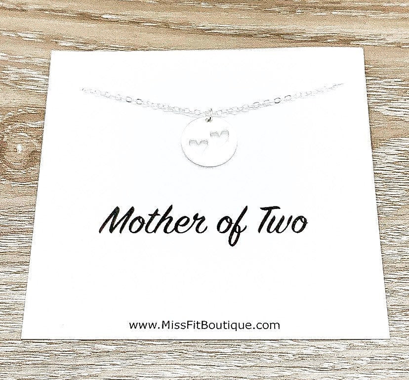 Collier minimaliste en forme de cœur, cadeau pour maman de deux enfants, cadeau d'anniversaire ou cadeau de Noël.