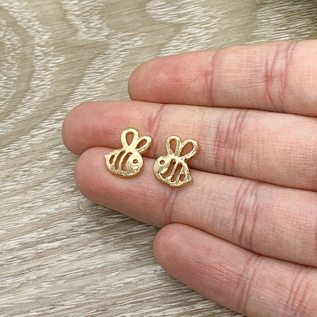 Bumble Bee Stud Earrings, Gold, Silver