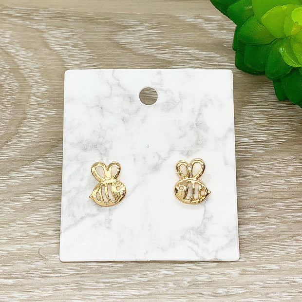 Bumble Bee Stud Earrings, Gold, Silver