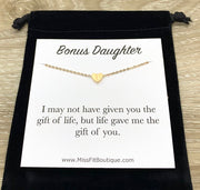 Bonus Daughter Necklace, Dainty Heart Necklace Silver, Gift for Stepdaughter, Meaningful Jewelry, Gift from Step Mom, Birthday Gift