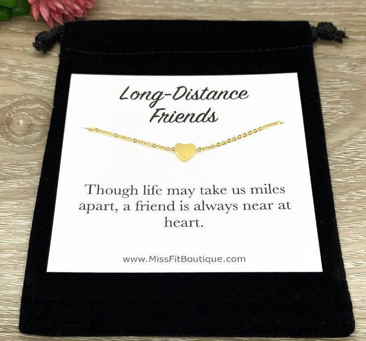 Long Distance Friends Gift, Tiny Heart Necklace, Friendship Gifts, Necklace Quote Card, Meaningful Jewelry, Gift for Best Friend