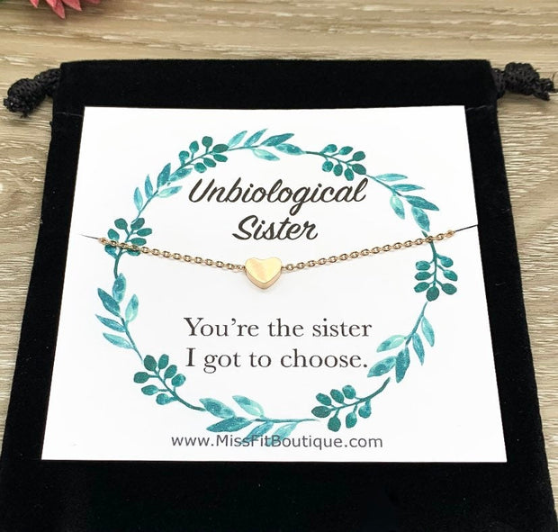 Unbiological Sister Gift, Tiny Heart Necklace, Personalized Gift, Sisters Keepsake, Sister-in-Law Gift, Sister I Got To Choose, Minimal