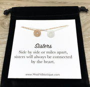 Tiny Compass Necklace Set for 2, Side by Side or Miles Apart Card, Gift from Sister, Sisterhood Jewelry, Sisters Gift, Sorority Jewelry Gift