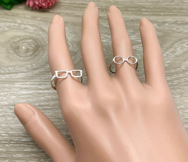 Eyeglass Ring Silver, Glasses Ring, Nerdy Ring, Statement Ring, Dainty Spectacles Ring, Adjustable Ring, Cute Rings, Book Lover Gift