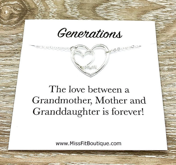 Three Generations Necklace, Mother Gift from Grandson, Meaningful Grandmother Necklace, Grandma Birthday Gift, Gift from Daughter