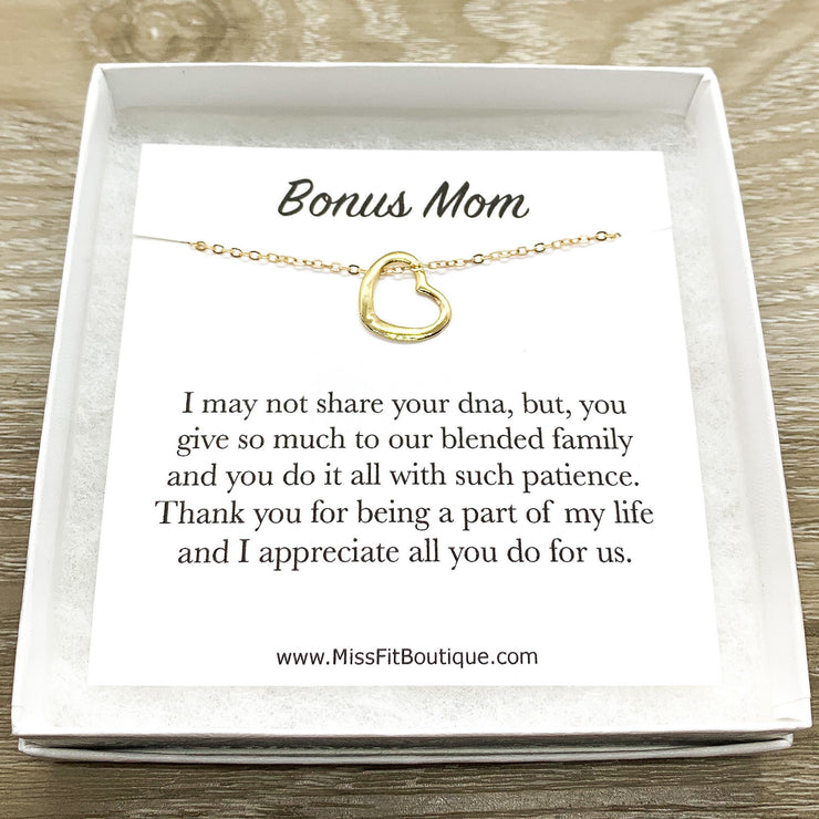 Heart Necklace, Bonus Mom Gift, Like a Mother to Me Gift, Dainty Necklace, Appreciation Gift from Bonus Daughter, Simple Reminders Jewelry