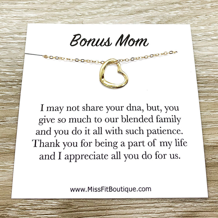 Heart Necklace, Bonus Mom Gift, Like a Mother to Me Gift, Dainty Necklace, Appreciation Gift from Bonus Daughter, Simple Reminders Jewelry