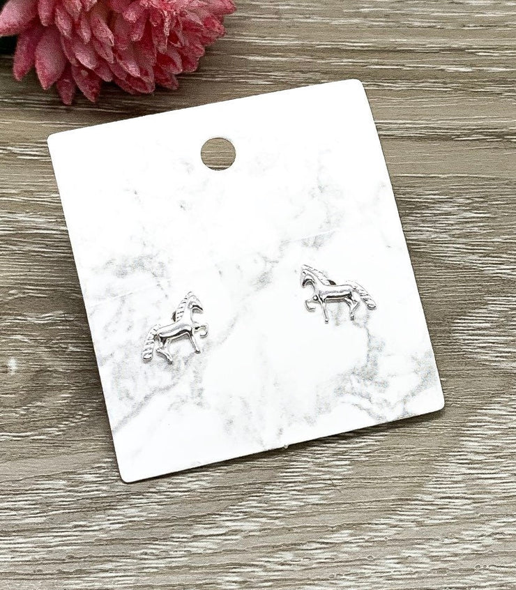 Tiny Horse Stud Earrings, Pony Earrings, Sterling Silver Jewelry, Animal Lover Jewelry, Cute Horse Earrings, Gift for Little Girl