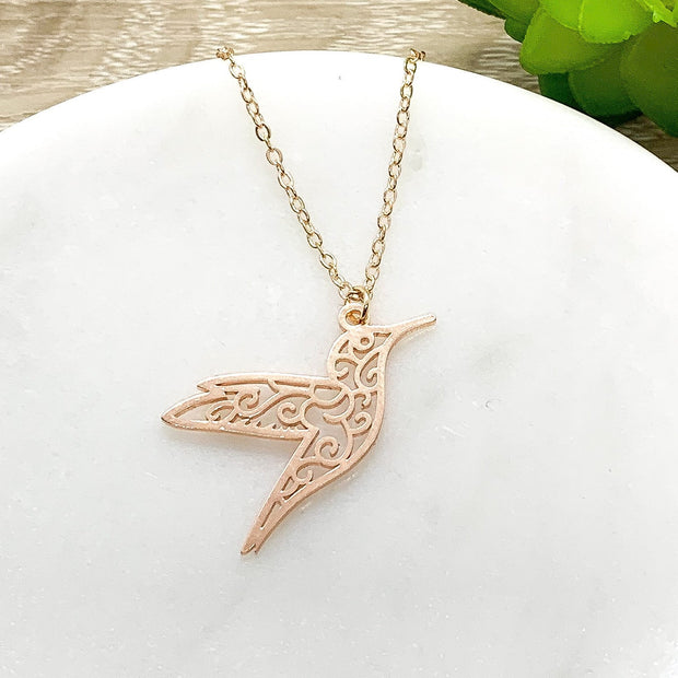 Hummingbird Necklace with Card, Bird Jewelry, Inspirational Gift, Nature Jewelry, Bird Lover Gift, Friendship Gift, Layering Necklace