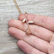 Tiny Rose Necklace, Rose Gold Flower Jewelry, Strength Necklace, Floral Jewelry, Nature Gifts, Gift from Friend, Meaningful Gift for Her