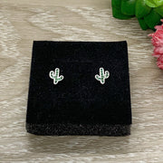 Green Cactus Stud Earrings, Sterling Silver Earrings, Cute Cacti Earrings, Dainty Christmas Gift, Desert Jewelry, Gift for Daughter