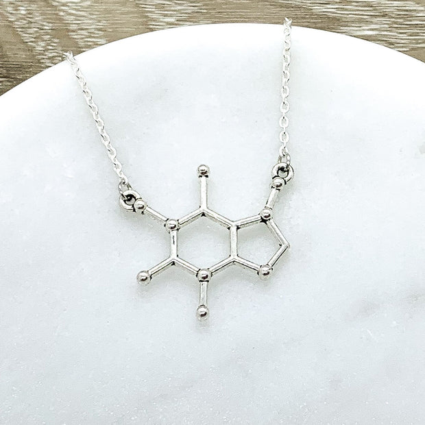 Caffeine Molecule Necklace, Powered By Caffeine, Caffeine Addict Gift, Molecular Jewelry, Coffee Gift, Coffee Jewelry, Motherhood Gift