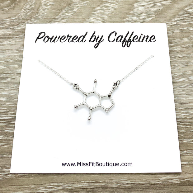 Caffeine Molecule Necklace, Powered By Caffeine, Caffeine Addict Gift, Molecular Jewelry, Coffee Gift, Coffee Jewelry, Motherhood Gift