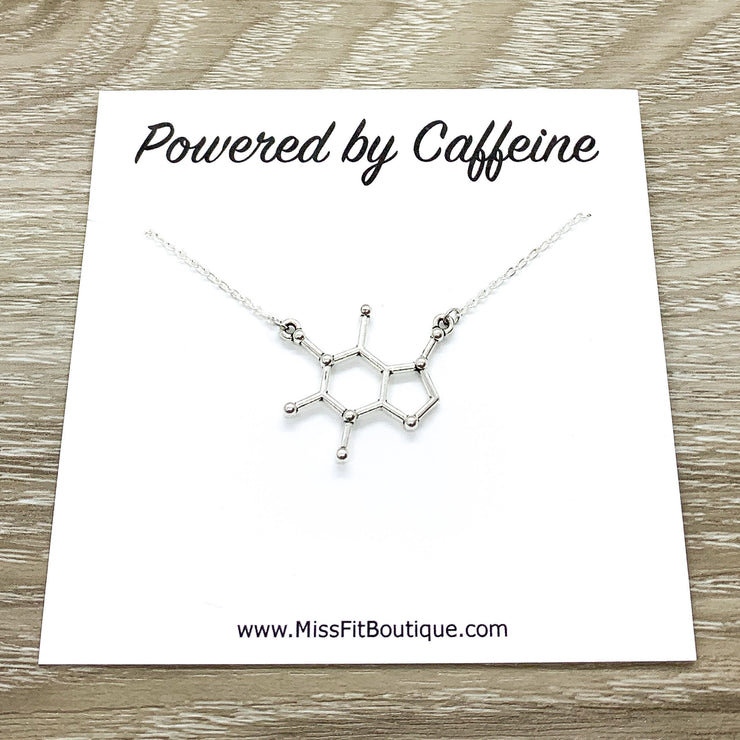 Caffeine Molecule Necklace, Powered By Caffeine, Caffeine Addict Gift, Molecular Jewelry, Coffee Gift, Coffee Jewelry, Motherhood Gift