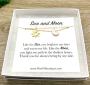 Sun and Moon Necklace Set for 2, Friendship Necklaces, Dainty Celestial Jewelry, Crescent Moon Pendant, Grad Gift for Best Friend