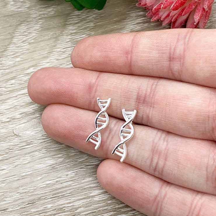 DNA Strand Stud Earrings, Double Helix Studs, Blended Family, Biology Jewelry, Medical Student, Science Jewelry, Nurse Gift, Stocking Filler