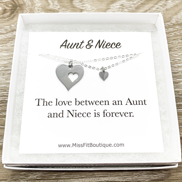 Aunt and Niece Gift, Heart Necklace Set for 2, Necklace Gift for Niece from Aunt, Niece Birthday Card, Gift from Auntie, Aunt Jewelry