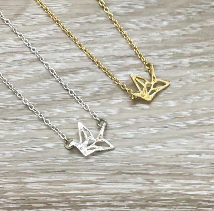 Collier Grue Origami avec Carte Personnalisée, Bijou Oiseau, Bijou Amoureux de la Nature, Collier d'Amitié, Cadeau de Motivation, Cadeau Inspirant