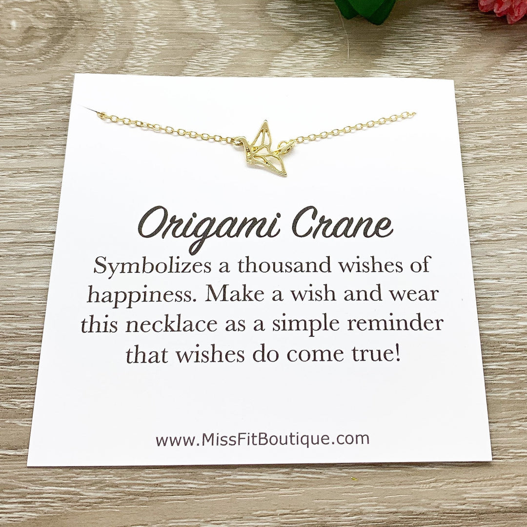 Collier Grue Origami avec Carte Personnalisée, Bijou Oiseau, Bijou Amoureux de la Nature, Collier d'Amitié, Cadeau de Motivation, Cadeau Inspirant