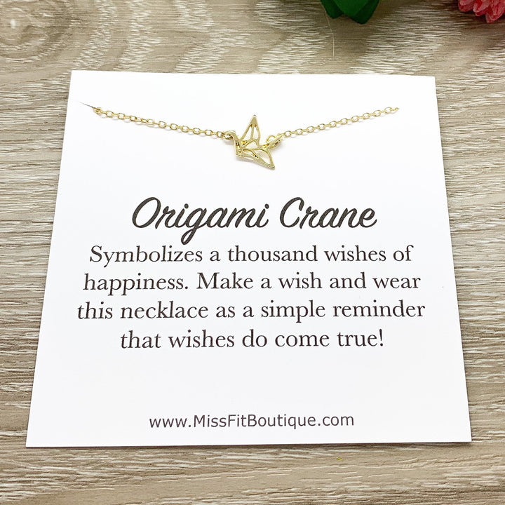 Collier Grue Origami avec Carte Personnalisée, Bijou Oiseau, Bijou Amoureux de la Nature, Collier d'Amitié, Cadeau de Motivation, Cadeau Inspirant