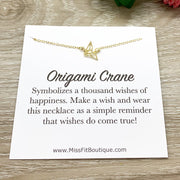 Origami Crane Necklace with Personalized Card, Bird Jewelry, Nature Lover Jewelry, Friendship Necklace, Motivational Gift, Inspirational