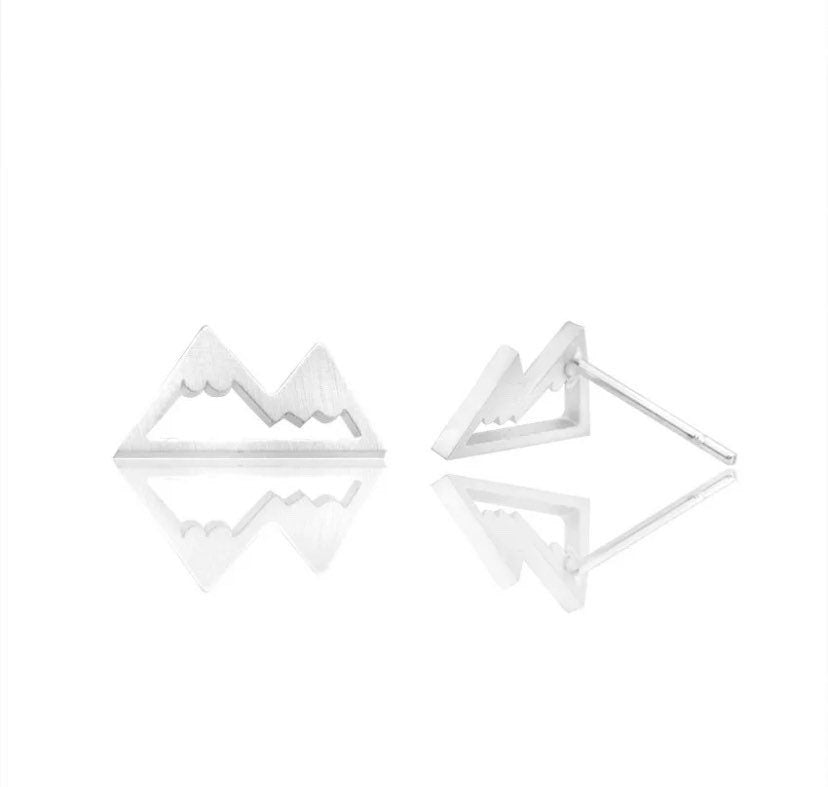 Mountain Peak Stud Earrings, Winter, Silver, Rose Gold