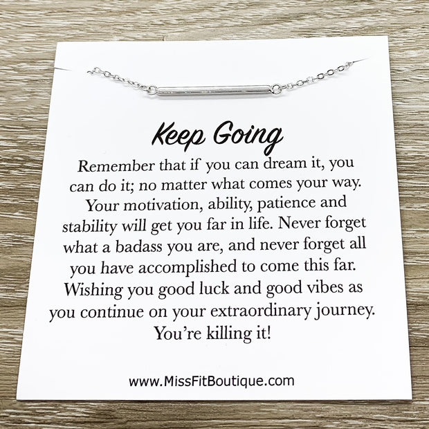 Keep Going Card, Balance Bar Necklace, Sterling Silver Jewelry, Layering Necklace, Gift for Student, Gift for Sister, Motivational Gift