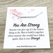 You Are Strong Card, Balance Bar Necklace, Strength Jewelry, Sterling Silver Necklace, Layering Necklace, Gift for Sister, Motivational Gift